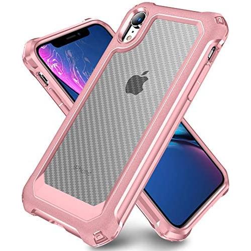 iPhone XR Case with [ Screen Protector Tempered Glass x2Pack] SUPBEC Protective Phone Cover with Silicone PC+TPU Shockproof Rubber Heavy Duty Case for iPhone XR Cases-Clear Rose Gold
