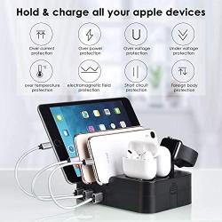 KeyEntre 6 Port USB Charging Station Multi Device USB Charging Dock Station HUB Desktop Charger Stand Organizer Compatible for iPhone ipad Airpods pro iwatch Kindle Tablet Multiple Devices, Black