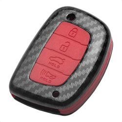 TANGSEN Smart Key Fob Case for HYUNDAI ELANTRA GT TUCSON 4 Button Keyless Entry Remote Black Carbon Fiber Pattern ABS Red Silicone Cover
