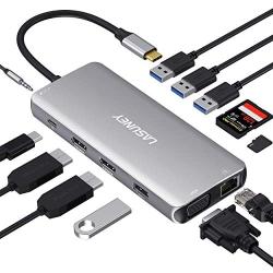 Lasuney Triple Display 12 in 1 USB C Docking Station Dock with 2 HDMI & VGA, PD3.0, Ethernet, SD TF Card Reader, 4 USB Port, Mic/Audio, Type C Adapter Hub Compatible for MacBook Air Pro and More
