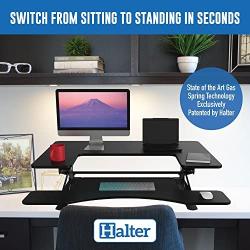 Halter Standing Riser Converter Desk Organizer, 36 Inch Stand Up Desk Monitor Mount, Laptop and Monitor Stand, Height Adjustable Desktop Workstation with Keyboard Tray Computer Stand
