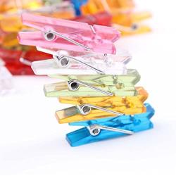 BIHRTC 100pcs 1.4'' Mini Colorful Clear Plastic Utility Paper Clip Clothespins Clip Clothes Line Clips Photo Clips