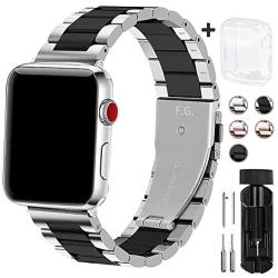 Fullmosa Compatible Apple Watch Band 40mm 44mm 38mm 42mm with Watch Case, Stainless Steel Metal for Apple Watch Series SE 6 5 4 3 2 1 Bands, 38mm 40mm Silver+Black