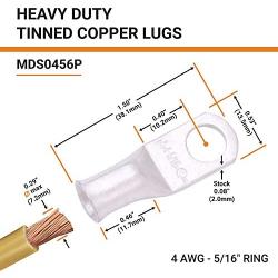 SELTERM UL Listed Marine Grade Wire Lugs, Battery Cable Ends, Tinned Copper Eyelets, Tubular Ring Terminals, Closed End Crimp Connectors — (8 AWG to 250 MCM)