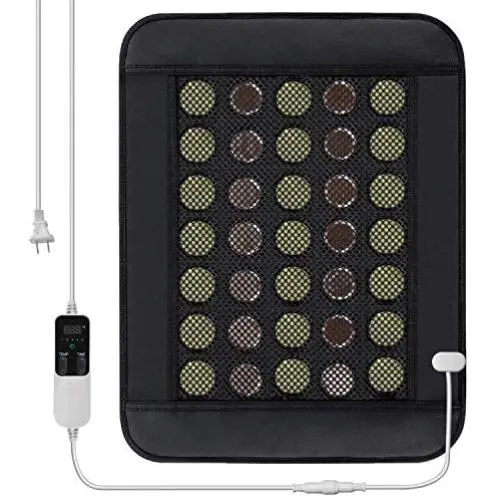 Far Infrared Heating Pad Mat for Back, Neck, Shoulders, Cramps, Pain Relief with Natural Jade and Tourmaline, Auto Shut Off, Smart Timer and Heat Settings, 15.7” x 20.5” (AC)