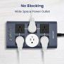 9.8 Ft Flat Plug Power Strip Surge Protector with USB, JACKYLED 1875W/15A 6 AC Wide Spaced Outlets 4 USB Charging Ports, 14AWG Heavy Duty Extension Cord for Home, Office, Hotel, Dorm, Blue Black