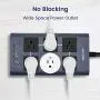 9.8 Ft Flat Plug Power Strip Surge Protector with USB, JACKYLED 1875W/15A 6 AC Wide Spaced Outlets 4 USB Charging Ports, 14AWG Heavy Duty Extension Cord for Home, Office, Hotel, Dorm, Blue Black