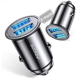 [2-Packs] Cigarette Lighter USB Charger, All Metal Mini Car Charger Adapter 4.8A Fast USB Car Charger 2 Port Flush Fit Compatible with iPhone 12/11pro/x/7/6s, iPad Air 2/Mini 3, Galaxy S10/S9/S8-Black