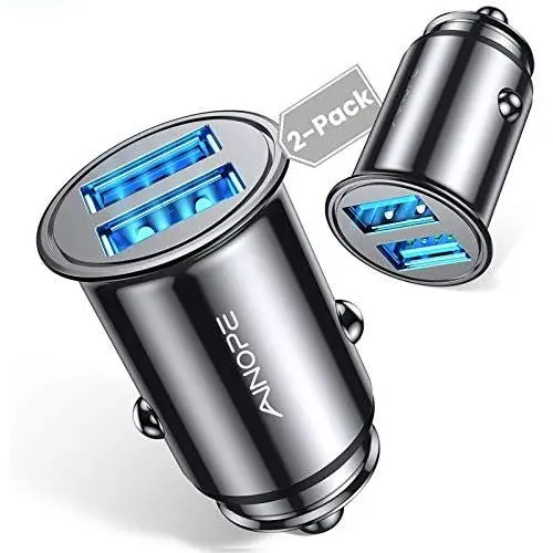 [2-Packs] Cigarette Lighter USB Charger, All Metal Mini Car Charger Adapter 4.8A Fast USB Car Charger 2 Port Flush Fit Compatible with iPhone 12/11pro/x/7/6s, iPad Air 2/Mini 3, Galaxy S10/S9/S8-Black