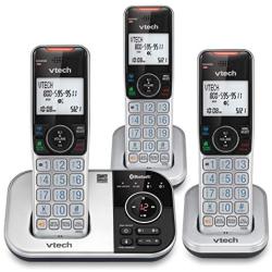 VTECH VS112-3 DECT 6.0 Bluetooth 3 Handset Cordless Phone for Home with Answering Machine, Call Blocking, Caller ID, Intercom and Connect to Cell (Silver & Black)