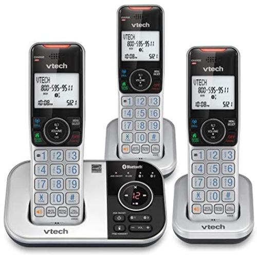VTECH VS112-3 DECT 6.0 Bluetooth 3 Handset Cordless Phone for Home with Answering Machine, Call Blocking, Caller ID, Intercom and Connect to Cell (Silver & Black)