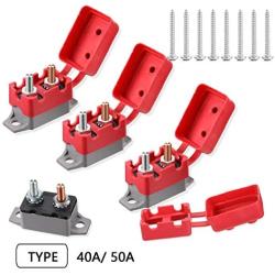4 Pieces 40Amp 12V/24V Manual Reset Circuit Breaker with Cover Stud Bolt Type and Screw for battery chargers, trucks, buses, electric cars, car engines and automotive