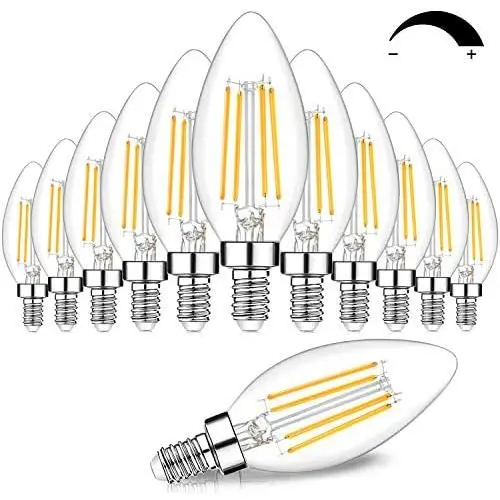 12-Pack Dimmable E12 LED Candelabra Bulbs 60W Equivalent, 2700K Soft Warm White, 600 Lumens B11 Candle Base 6W C35 LED Filament Vintage Light Bulbs, Clear Glass for Chandelier Ceiling Fan High CRI 90+