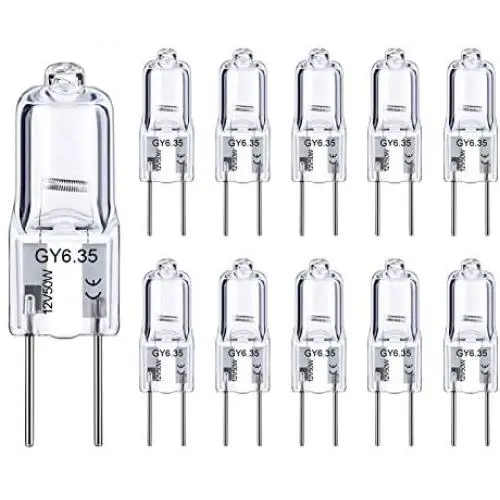 GY6.35 Halogen Bulb 50W Dimmable, Q50/CL/GY6/12V/T3/T4 JC Type GY6.35/G6.35 Bi-pin Base, AC/DC 12V, Warm White 2700K (10 Pack)