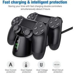 PS4 Controller Charger, BEBONCOOL PS4 Wireless Charger Dual USB Fast Charging for Sony Playstation 4/PS4/ Pro /PS4 Slim Controller, Charging Station with LED Indicator for DualShock 4, Black