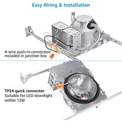 TORCHSTAR 8-Pack 4 Inch Shallow New Construction LED Recessed Housing, IC Rated & Air Tight Ceiling Downlight Can with J-Box, ETL Listed Slim/Narrow New Construction Housing, TP24 Connector