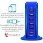 Aduro 40W 6-Port USB Desktop Charging Station Hub Wall Charger for iPhone iPad Tablets Smartphones with Smart Flow (Blue)
