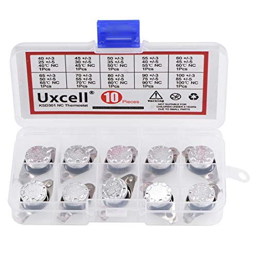 uxcell 10pcs NC KSD301 Thermostat 40-100°C(104-212°F) Temperature Thermal Control Switch 40 45 50 55 60 65 70 80 90 100°C Normally Close Assortment Kit