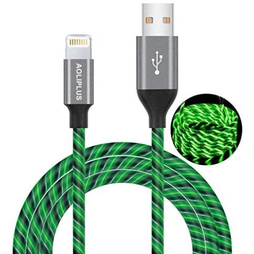 iPhone Charger Cable,[MFi Certified] Aoliplus 6ft LED Flowing Lightning Cable Fast Charger Data Sync Transfer Cord Compatible with iPhone 12 SE 11 PRO MAX XS XR X 8 7 Plus 6S 6 iPad (Green)