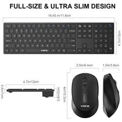 Wireless Keyboard and Mouse Combo, WisFox 2.4G Full-Size Slim Thin Wireless Keyboard Mouse for Windows, Computer, Desktop, PC, Laptop Mac (Dark Black)