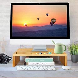 16 inch Computer Monitor Riser Stand - Desk Storage Organizer for Home and Office Computer Desk Laptop Cellphone Printer Stand Desktop Container (Bamboo)