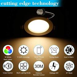 Smart LED Downlights Kit, 9W 4 Inch WiFi & Bluetooth 2 in 1 LED Recessed Lighting App Control RGBCW 2700K-6500K Daylight Multicolor Ceiling Lights with Smart Panel, Fits for Alexa Google Home, 10 Pack