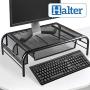 Halter Mesh Monitor Stand Computer Desk Riser Shelf with Side Compartment and Pull Out Drawer, Desk Organizer (2 Pack, Black)