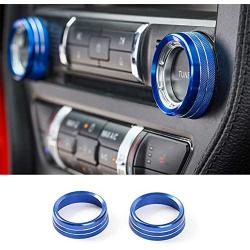 TopDall Blue Aluminum Headlight Volume Tune Control Knob Cover Ring Trim Interior Accessories for Ford Mustang