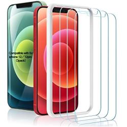 （3 Pack ） Amuoc Tempered Glass Film for Apple iPhone 12 Screen Protector and iPhone 12 pro Screen Protector， with (Easy Installation Tray) Anti Scratch, Bubble Fre, Apple iPhone 12/12Pro/6.1inch