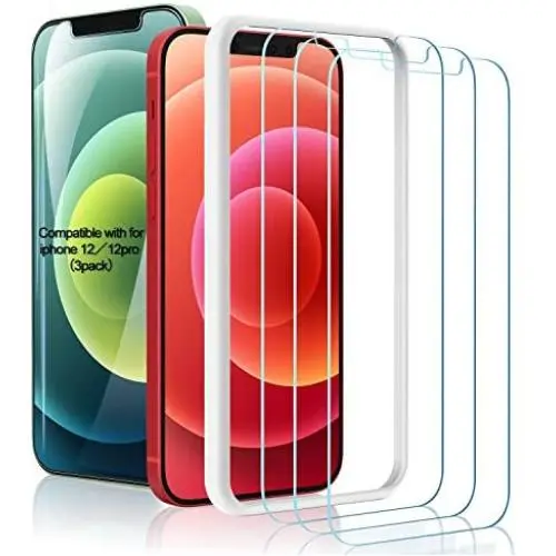 （3 Pack ） Amuoc Tempered Glass Film for Apple iPhone 12 Screen Protector and iPhone 12 pro Screen Protector， with (Easy Installation Tray) Anti Scratch, Bubble Fre, Apple iPhone 12/12Pro/6.1inch