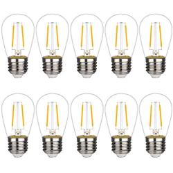 10 Pack-LED S14 Replacement Bulbs, LED Filament Bulb, 2W(20W Equivalent), Fits for Outdoor String Lights/Patio Lights, Warm 2700K, Dimmable, E26 Standard Screw Base, Clear Glass (2W-10 Pack)