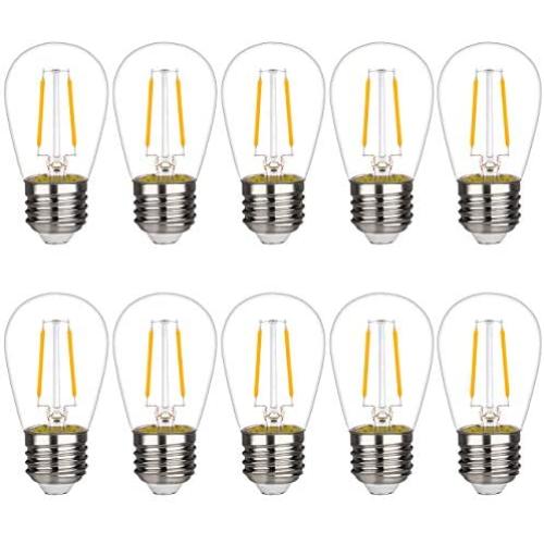 10 Pack-LED S14 Replacement Bulbs, LED Filament Bulb, 2W(20W Equivalent), Fits for Outdoor String Lights/Patio Lights, Warm 2700K, Dimmable, E26 Standard Screw Base, Clear Glass (2W-10 Pack)
