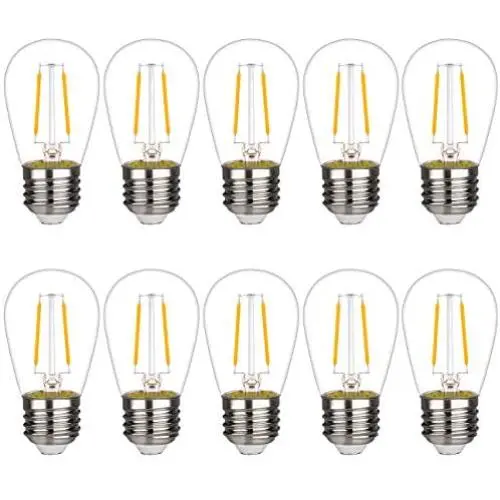10 Pack-LED S14 Replacement Bulbs, LED Filament Bulb, 2W(20W Equivalent), Fits for Outdoor String Lights/Patio Lights, Warm 2700K, Dimmable, E26 Standard Screw Base, Clear Glass (2W-10 Pack)