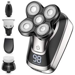 Head Shaver for Bald Men 5 in 1 Cordless Mens Electric Shavers with LED, Rechargeable Wet & Dry Rotary Shaver Waterproof Nose Beard Trimmer Hair Clipper Grooming Kit