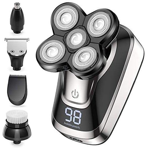Head Shaver for Bald Men 5 in 1 Cordless Mens Electric Shavers with LED, Rechargeable Wet & Dry Rotary Shaver Waterproof Nose Beard Trimmer Hair Clipper Grooming Kit