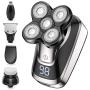 Head Shaver for Bald Men 5 in 1 Cordless Mens Electric Shavers with LED, Rechargeable Wet & Dry Rotary Shaver Waterproof Nose Beard Trimmer Hair Clipper Grooming Kit