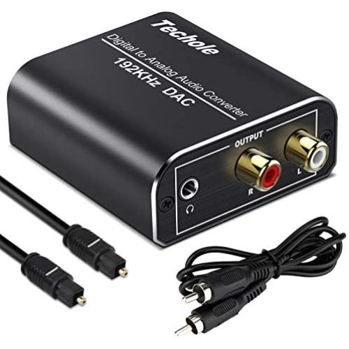 Digital to Analog Audio Converter-192kHz Techole Aluminum Optical to RCA with Optical &Coaxial Cable. Digital SPDIF TOSLINK to Stereo L/R and 3.5mm Jack DAC Converter for PS4 Xbox HDTV DVD Headphone