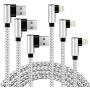 MFI Right Angle Lightning Cable USB iPhone Charger 3Pack 6FT Aluminum Alloy Nylon Braided Cord Compatible withiPhone 11/ Pro/Max/X/XS/XR/XS Max/ 8/ Plus/7/7 Plus/6/6S/6 Plus (White, 6FT)