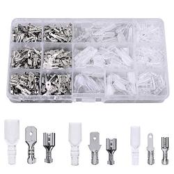 FIXITOK 480pcs Quick Splice 2.8/4.8/6.3mm Male and Female Wire Spade Connector Wire Crimp Terminal Block with Insulating Sleeve Assortment Kit for Electrical Wiring Car Audio Speaker (Silver)