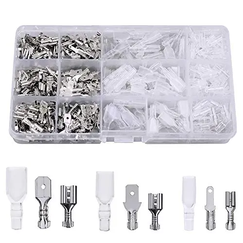 FIXITOK 480pcs Quick Splice 2.8/4.8/6.3mm Male and Female Wire Spade Connector Wire Crimp Terminal Block with Insulating Sleeve Assortment Kit for Electrical Wiring Car Audio Speaker (Silver)