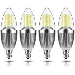 GEZEE LED Candelabra Bulb, Non-Dimmable 100-Watt Light Bulbs Equivalent, 12W LED Candle Bulbs,Daylight White 6000K Chandelier Bulbs, E12 Candelabra Base, 120V, 1200Lumens, Torpedo Shape(4 Pack)