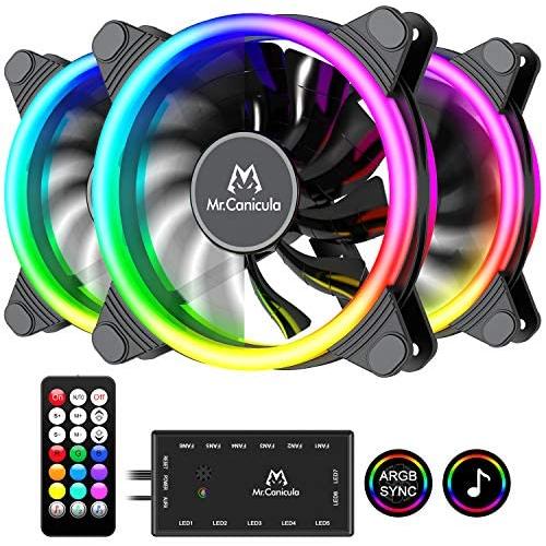 Mr.Canicula ARGB PC Fans 120mm 3 Pack with hub & Remote Control,Cooling case Fans for Gaming pc,1252KK Quiet High Airflow,Adjustable Color LED Black PC Fan,CPU Coolers,Radiators System