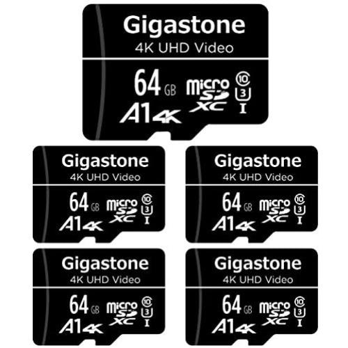 Gigastone 64GB 5-Pack Micro SD Card, 4K UHD Video, Surveillance Security Cam Action Camera Drone Professional, 90MB/s Micro SDXC UHS-I A1 Class 10
