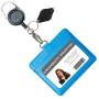 Genuine Leather ID Badge Holder Wallet with Heavy Duty Carabiner Retractable Reel, Key Ring and Metal Clip, 2 Card Pockets. Holds Multiple Cards & Keys. Key Chain Flashlight. Horizontal. Carolina Blue
