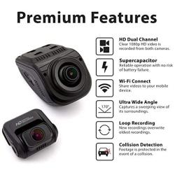 Rexing V1P 3rd Generation Dual 1080p Full HD Front and Rear 170 Degree Wide Angle Wi-Fi Car Dash Cam with Supercapacitor, 2.4'' LCD Screen, G-Sensor, Loop Recording, Mobile App