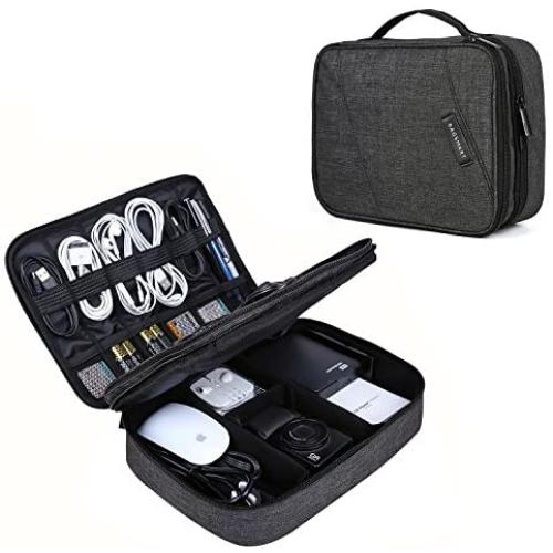 Electronic Organizer, BAGSMART Accessories Organizer Travel Double Layer Electronics Bag Large for 10.5 inch iPad Pro, Adapter, Cables, Black