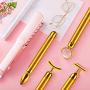 4-IN-1 Beauty Bar 24k Golden Pulse Face Massager, Electric Jade Roller Facial Massager Rose Quartz, Beauty Natural Round Pink Jade, T Shape Energy Facial Roller and T shape face slimming bar, 3D Eye R