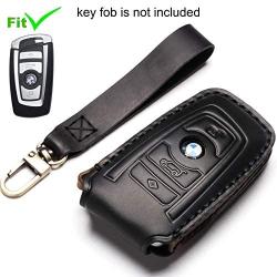 Leather BMW Key Fob Cover Suit for Keyless Remote Control for BMW 1 2 3 4 5 6 7 Series and X1 X2 X3 X5 X6 etc (B Black) …