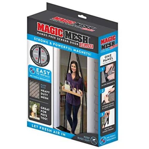 Magic Mesh Deluxe- Black- Hands Free Magnetic Screen Door, Mesh Curtain Keeps Bugs Out, Frame Hook & Loop, Hands Free, Pet & Kid Friendly- Fits Doors up to 39 x 83 Inches