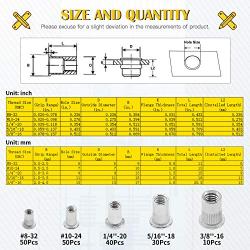 Mardatt 180Pcs SAE 304 Stainless Steel Rivnut Rivet Nut Assortment Kit Flat Head Threaded UNC Rivetnut Kit Insert Nutsert (#8-32#10-24 1/4''-20 5/16''-18 3/8''-16)